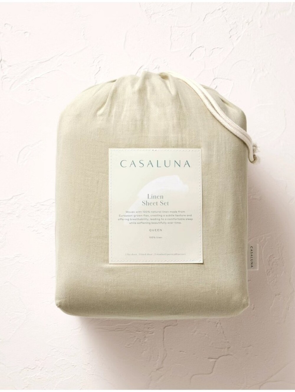 Casaluna- Full 100% Linen Sheet Set Light Olive Green - New